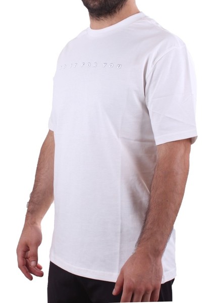 2323 Beyaz Günlük Pamuklu Baskılı Bisiklet Yaka Erkek Tişört modelleri