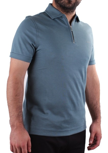 Twister 2298 Yeşil Günlük Kısa Kol Normal Kesim Pamuklu Fermuarlı Polo Yaka Erkek Tişört