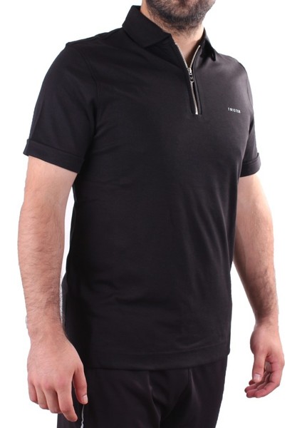 Twister 2298 Siyah Günlük Kısa Kol Normal Kesim Pamuklu Fermuarlı Polo Yaka Erkek Tişört