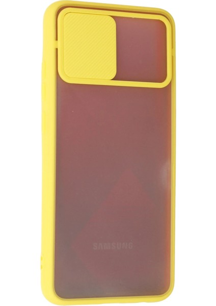 Samsung Galaxy A02S Kılıf Palm Buzlu Kamera Sürgülü Silikon - Sarı Drstr modelleri