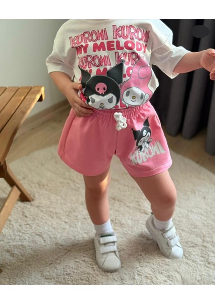 Kız Çocuk Kuromi Baskılı Şortlu Pamuklu 2li Takım modelleri