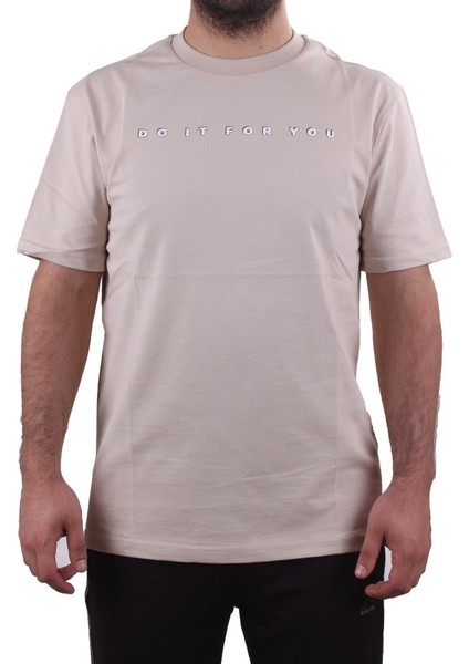 2323 Bej Günlük Pamuklu Baskılı Bisiklet Yaka Erkek Tişört fiyatları