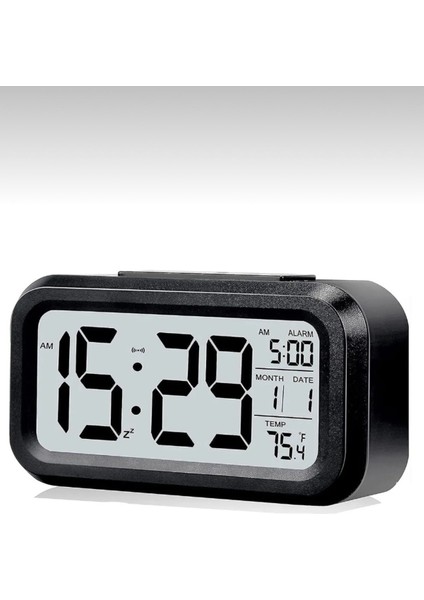 LCD Işıklı Sensörlü Dijital Masa Saati ve Termometreli Alarm Özelliği