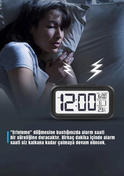 LCD Işıklı Sensörlü Dijital Masa Saati ve Termometreli Alarm Özelliği modelleri