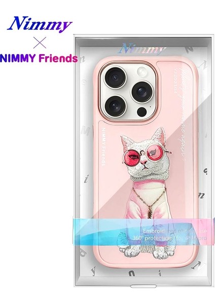 iPhone 16 Pro Uyumlu 3D Gözlük Zincir White Kedi Nakış İşlemeli Kabartmalı Cool Glasses Kılıf