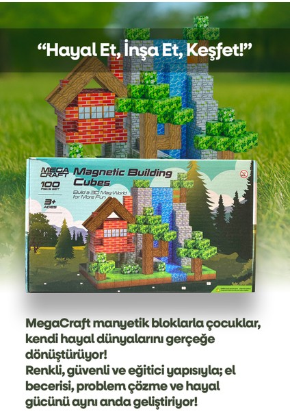 Manyetik Yapı Blokları 100 Parça – Çocuklar Için Renkli Oyuncak Seti Kitapçık Çanta
