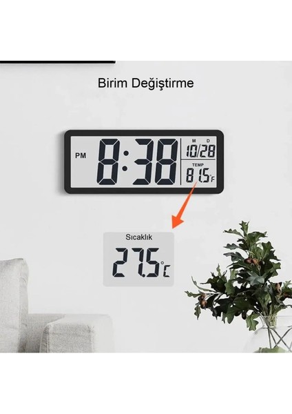 Modern Dijital Duvar Saati, Zaman, Tarih ve Sıcaklık Gösterimi 20X8CM modelleri