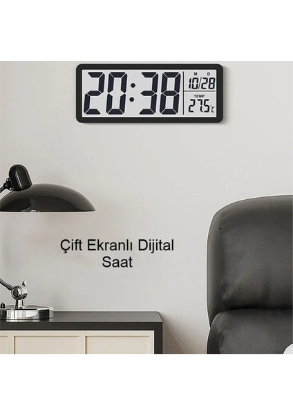 Modern Dijital Duvar Saati, Zaman, Tarih ve Sıcaklık Gösterimi 20X8CM