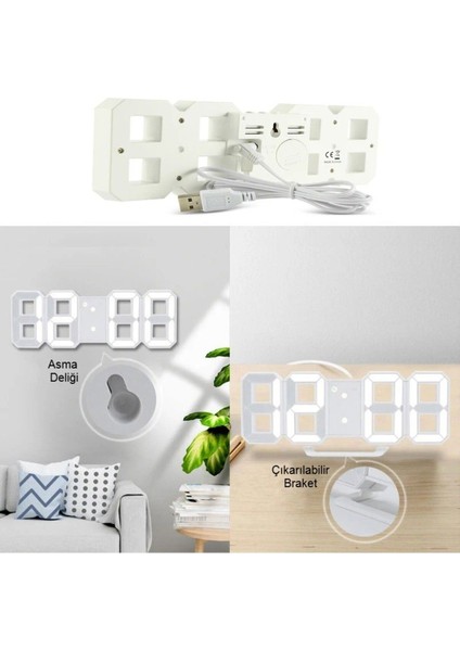3D LED Dijital Sıcaklık Gösterge Akrilik Masa ve Duvar Saati, USB Güçlü, Modern Tasarım