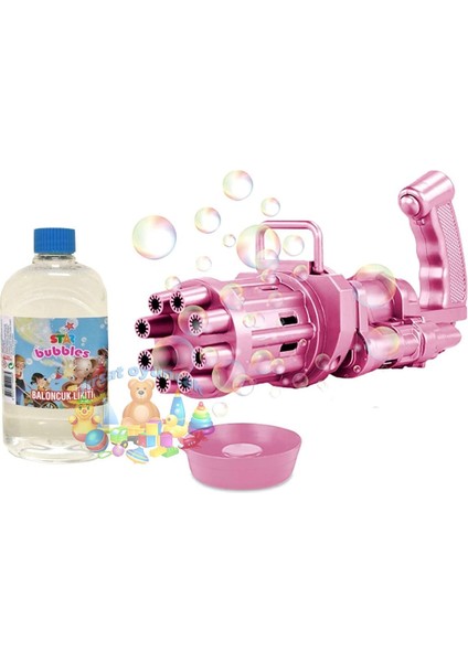 Pilli Köpüklü Oyuncak Tabanca, Pembe, 500 ml Köpük Makinesi, Eğlence Hediye