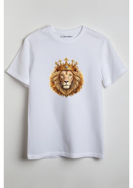 Aslan Kral Baskılı Unisex T-Shirt Beyaz
