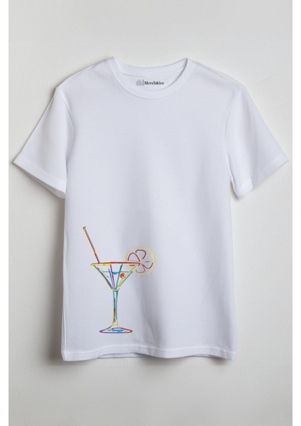 Çok Renkli Cosmopolitan Baskılı Unisex T-Shirt Beyaz