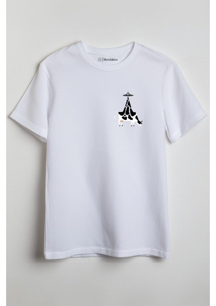 Kaçırılan Inek Baskılı Unisex T-Shirt Beyaz