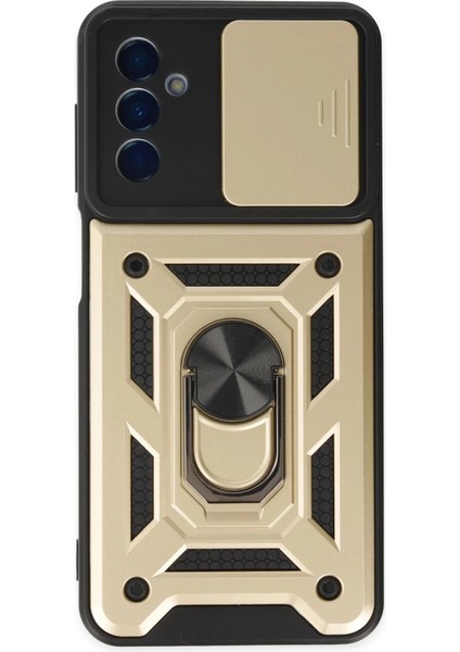 Samsung Galaxy A04S Kılıf Pars Lens Yüzüklü Silikon - Gold Drstr