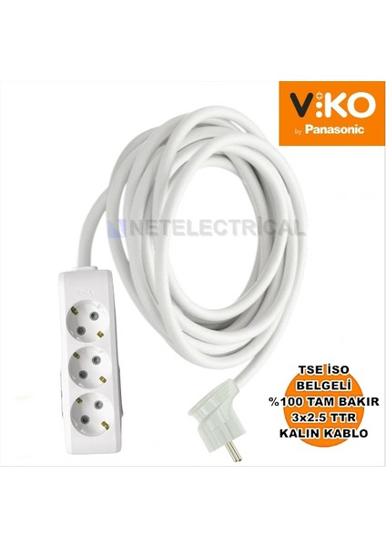 Multi-Let | Üçlü 22 Metre Topraklı Yan Fişli Çocuk Korumalı Grup Priz - 3'lü, 22 M, (3x2.5 Ttr Tam Bakır Kalın Kablolu)