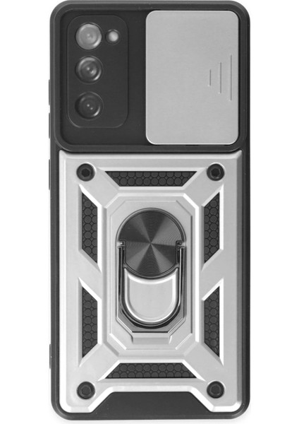 Samsung Galaxy S20 Fe Kılıf Pars Lens Yüzüklü Silikon - Gümüş Drstr