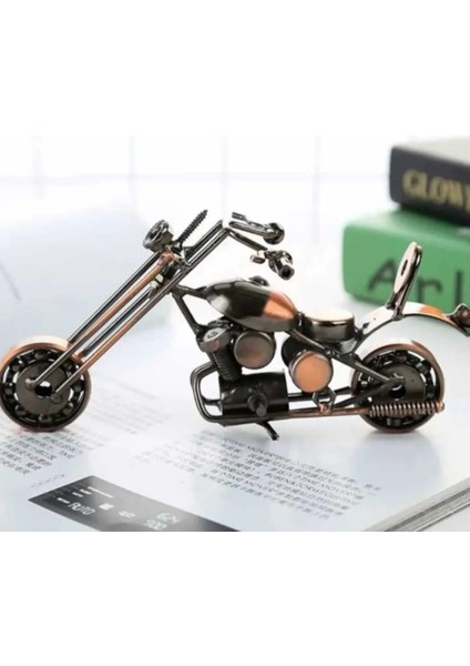 El Yapımı Motosiklet Figürler Modeli Retro Vintage Ev-Ofis Dekoratif Metal Süs Büyük Boy