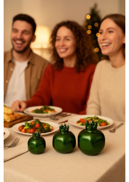 Metalik Yeşil Nar Mum Seti, Yılbaşı Dekorasyonu, 3'lü, 7-10 cm fiyatları