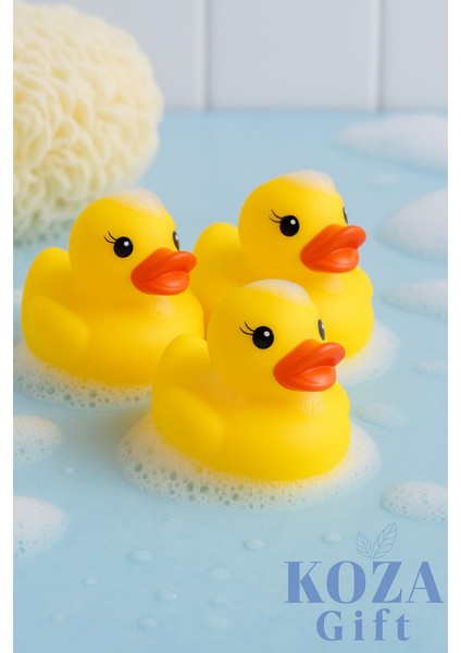 Sarı Mini Ördek Vinil Set, Sesli Bebek ve Çocuk Banyo ile Havuz Oyuncağı