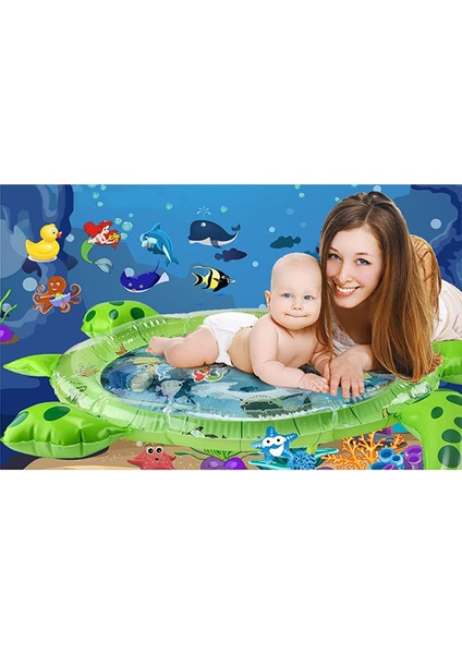 Yeşil Bebek Su Oyun Matı Tummy Time Aktivite ve Su Havuzu indirimleri