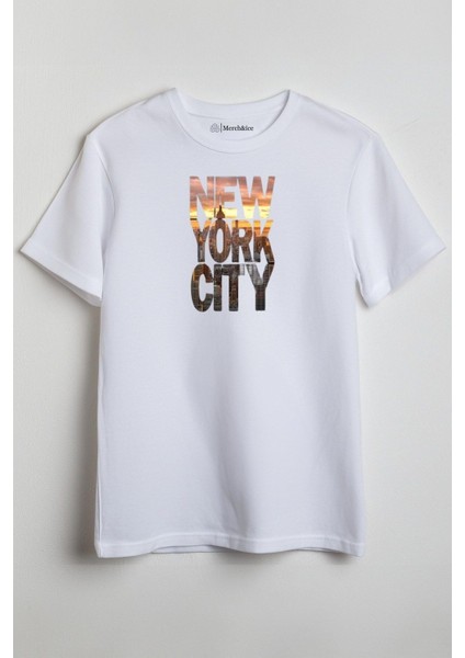 Newyork City Baskılı Unisex T-Shirt Beyaz