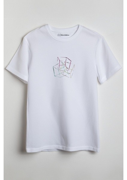 Çılgın Küpler Baskılı Unisex T-Shirt Beyaz