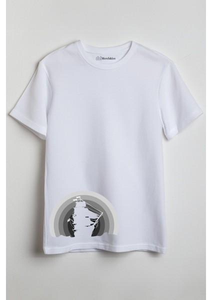 Korsan Gemisi Baskılı Unisex T-Shirt Beyaz