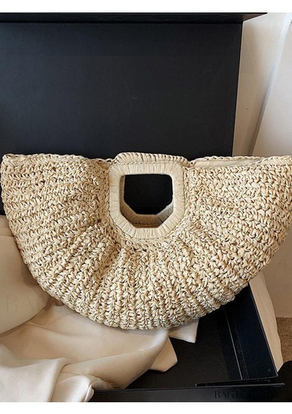 Bej Hasır El Örgüsü Kadın Oval El Çantası Şık ve Ergonomik Tasarım fırsatları