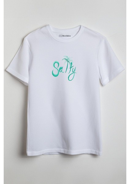 Salty Baskılı Unisex T-Shirt Beyaz
