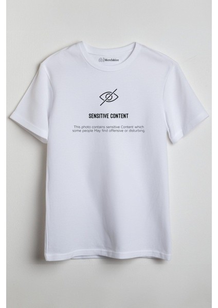 Sensitive Content Baskılı Unisex T-Shirt Beyaz