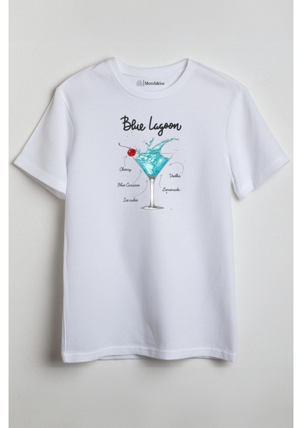 Tarifli Blue Lagoon Baskılı Unisex T-Shirt Beyaz