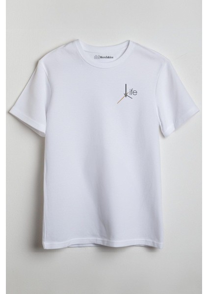Life Baskılı Unisex T-Shirt Beyaz