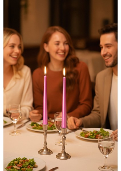 Parlak Pembe Metalik 2'li Mumlar, Yılbaşı, Kına, Parti, Doğum Günü, Bekarlığa Veda