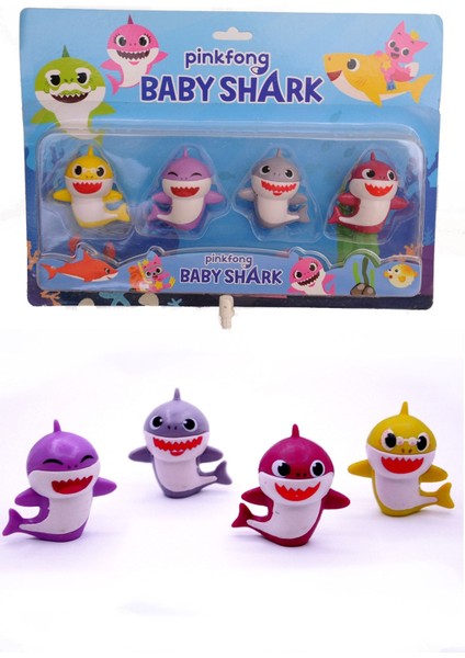 Renkli Baby Shark Köpek Balığı Oyuncak Seti 4'lü, Eğlenceli ve Sevimli Tasarım