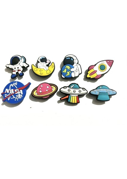 Renkli 8 Adet Uzay Temalı Terlik Süsleri, Şık ve Eğlenceli Aksesuarlar