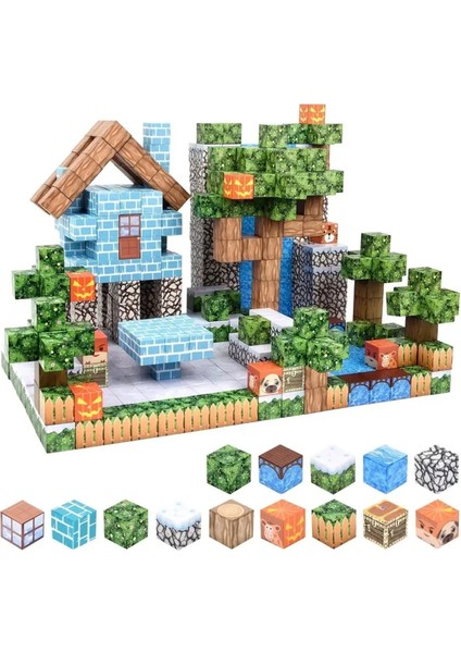 Minecraft Manyetik Küp Blok Orman Temalı Yapı Taşı 100 Parça