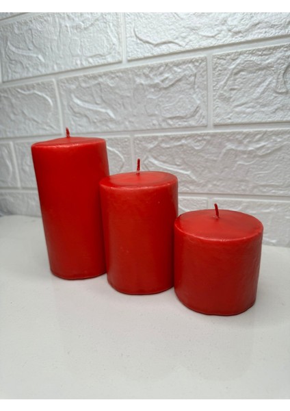 Kırmızı Silindir Mum Seti 3'lü, Yılbaşı Temalı, Farklı Boylar 6.9.12 cm fiyatları