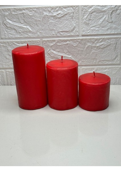 Kırmızı Silindir Mum Seti 3'lü, Yılbaşı Temalı, Farklı Boylar 6.9.12 cm fırsatları