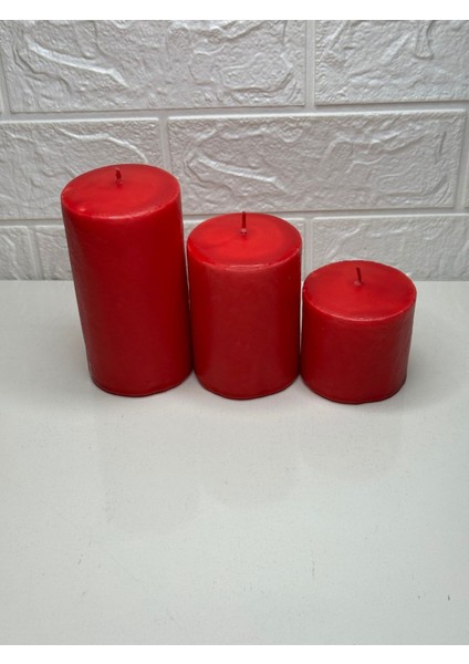 Kırmızı Silindir Mum Seti 3'lü, Yılbaşı Temalı, Farklı Boylar 6.9.12 cm indirimleri