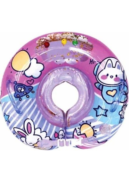 Havalı Bebek Yüzme Boyun Simidi, Güvenli ve Emniyetli, Pembe Renkli