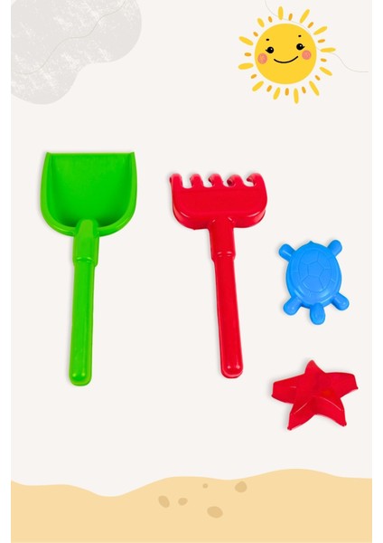 Yaz Plaj Seti, Kova, Ibrik, Kürek, Tırmık, 2 Renkli Kum Kalıbı