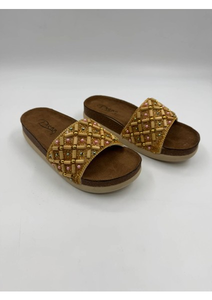 Yazlık Kadın Ortopedik Çift ve Yüksek Taban Taşlı Günlük Terlik