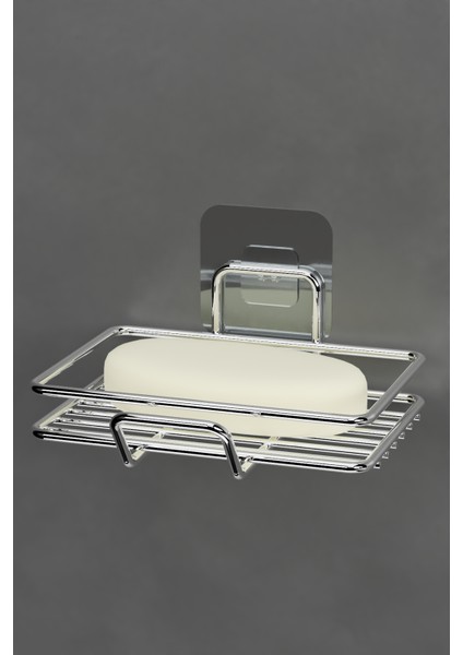 Yapışkanlı Sabunluk Banyo Mutfak Lavabo Metal Katı Sabunluk Krom Metal Gümüş