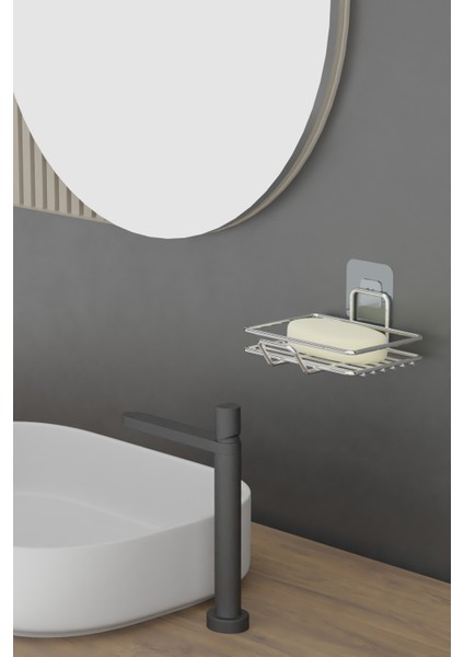 Yapışkanlı Sabunluk Banyo Mutfak Lavabo Metal Katı Sabunluk Krom Metal Gümüş indirimleri