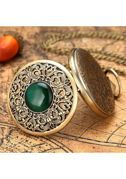 Lüx Zümrüt Renk Taşlı İşlemeli Köstekli Cep Saati modelleri