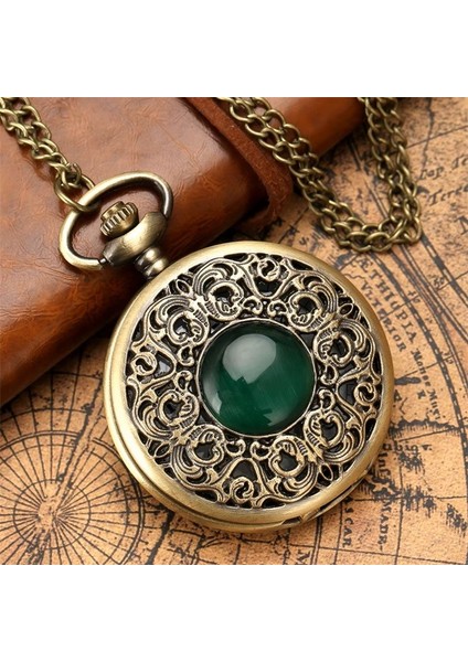 Lüx Zümrüt Renk Taşlı İşlemeli Köstekli Cep Saati fırsatları