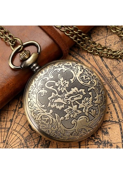 Lüx Zümrüt Renk Taşlı İşlemeli Köstekli Cep Saati