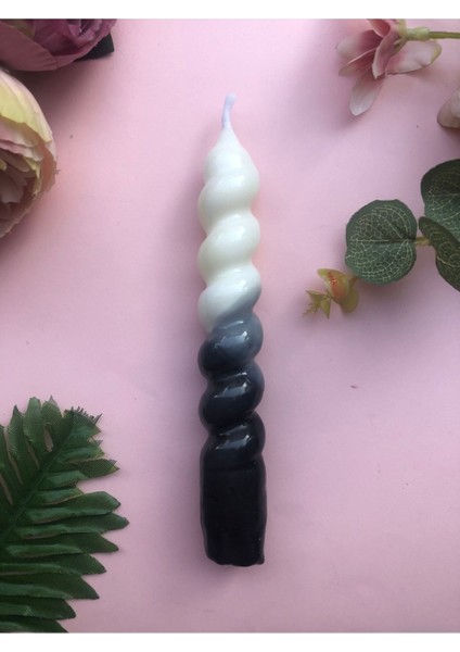 Siyah ve Beyaz Spiral Mum, Şamdan ve Dekoratif Mum, Şık ve Modern Tasarım