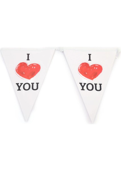 I Love You Beyaz Üçgen Flama Bayrak - Romantik Parti Dekorasyonu, Sevgililer Günü Süsü fiyatları