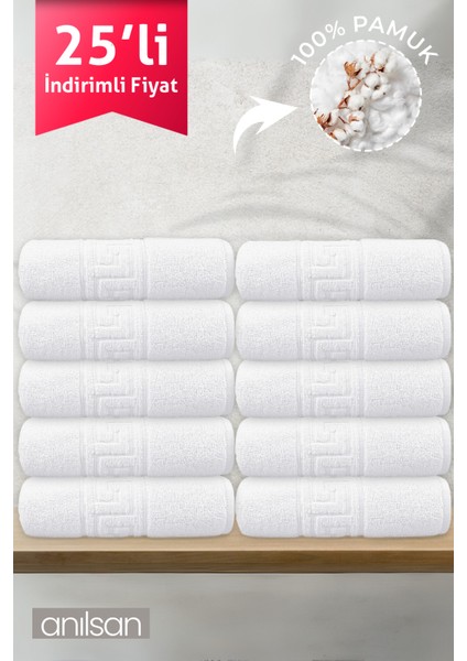 25'li Greek El Havlusu - 50 x 90 cm , 225GR, Pamuk, Spa ve Otel Havlusu, Günlük Kullanıma Uygun